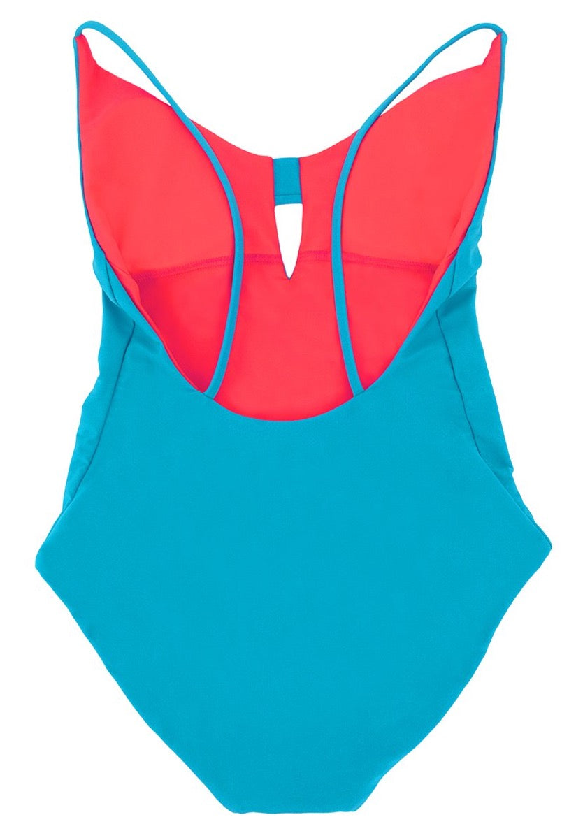 Keyhole One-piece Swim Suit Peacock Blue