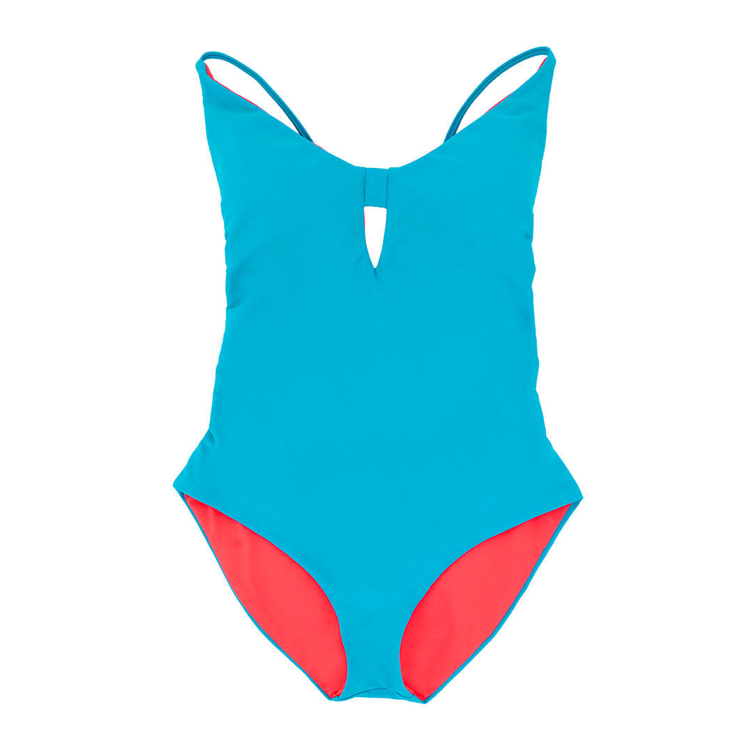 Keyhole One-piece Swim Suit Peacock Blue